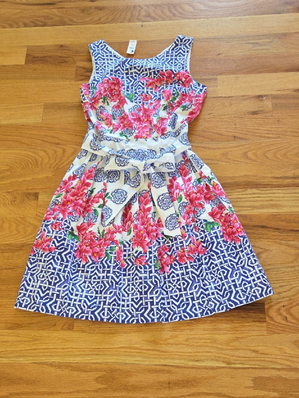 Brand New Talbots Blue and Pink Floral Geometric Sleeveless Dress Size 8P